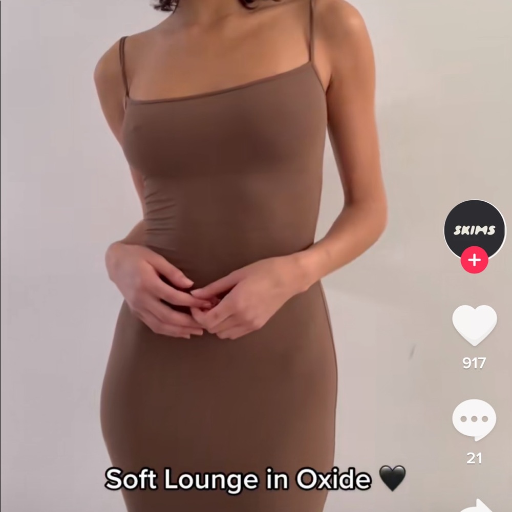 SKIMS SOFT LOUNGE LONG SLIP DRESS Oxide